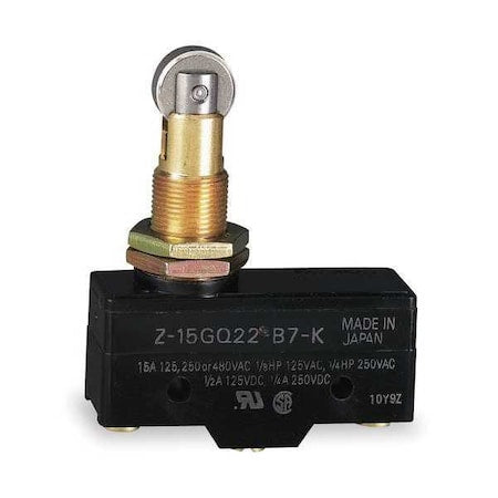 Omron Z-15GQ22-B7-K - Snap Action Switch, Panel Mount, Plunger, Roller Actuator, SPDT, 15 A at 480 V AC Contact Rating