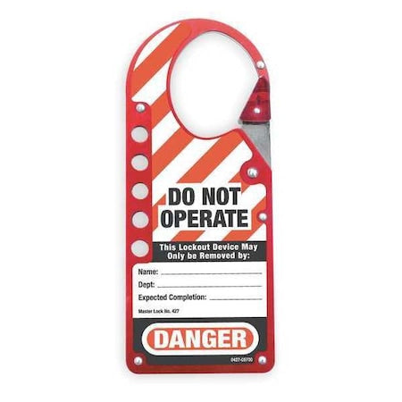 Master Lock 427 - Labeled Lockout Hasp, Red, Aluminum/Steel, 5 Max. No. of Padlocks, 3/8 in Max. Shackle Dia.