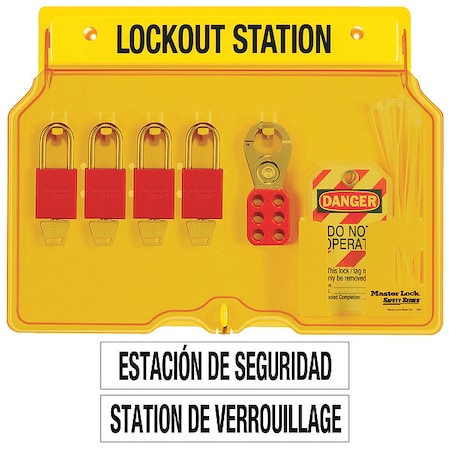 Master Lock 1482BP1106 - Lockout Station,Filled,4 Padlocks