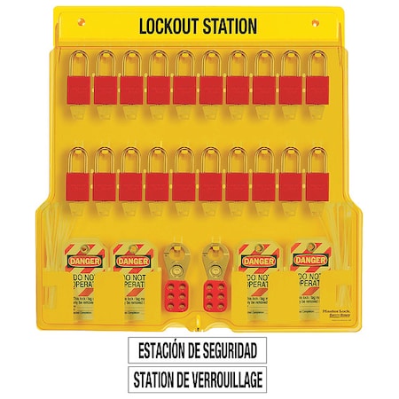 Master Lock 1484BP1106 - Lockout Station,Filled,20 Padlocks