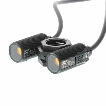 Omron E3FA-TP112M - Through-Beam Photoelectric Sensor Set, Bare Wire, Right Angle, Cylindrical, Selectable Light On/Dark On, PNP