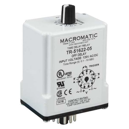 Macromatic TR-51628-14 - Single Function Time Delay Relay, Octal, Off Delay, 1 Functions 24 V AC/DC, DPDT