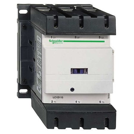 Schneider Electric LC1D115LE7 - IEC Magnetic Contactor, 1 NC/1 NO, 208 V AC, 3 P, Non-Reversing, Screw Clamp