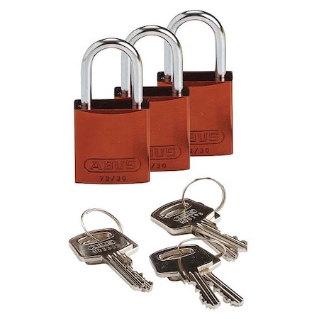 Brady 133285 - Lockout Padlock, Keyed Alike, Aluminum, Brown, 1 in Shackle Height, 1 1/4 in Body Width, 3 PK