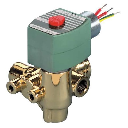 Asco EFHC8321G001125/DCDD - Solenoid Valve, 3-Way, 2-Position, Normally Closed, 1/4 in Pipe Size, 125 V DC, Quick Exhaust, Brass
