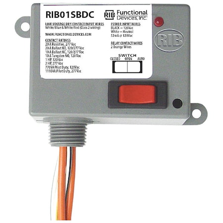 Functional Devices-Rib RIB01SBDC - Enclosed Relay,20 A,SPST/Override,