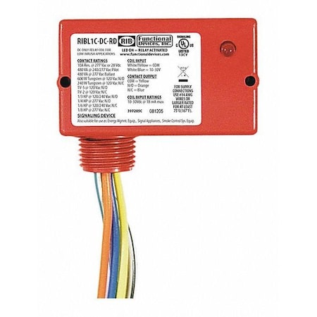 Functional Devices-Rib RIBL1C-DC-RD - Enclosed Relay,10 A,SPDT