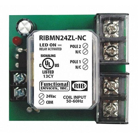 Functional Devices-Rib RIBMN24ZL-NC - Track Mount Relay,30 A,DPST-N/C