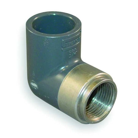 807-101BR - PVC, Stainless Steel Elbow, 90 Degrees, Short Sweep, FNPT x Socket, 3/4 in x 1/2 in Pipe Size