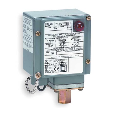 Telemecanique Sensors 9012GAW5G17 - Pressure Switch, Standard, SPDT, 1 Ports, 1/4-18" FNPT, 3 to 150 psi Range, Aluminum