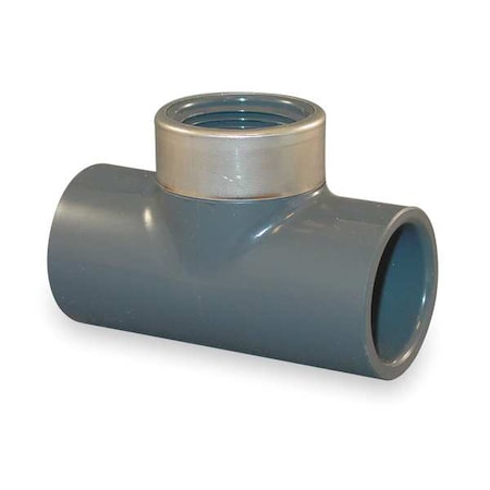 802-101SR - PVC, Stainless Steel Tee, Socket x Socket x FNPT, 3/4 in x 1/2 in Pipe Size