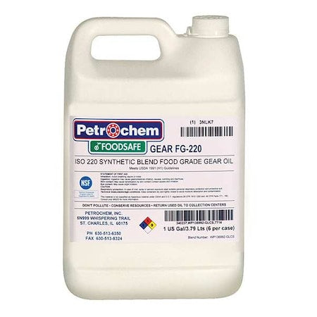 Petrochem FOODSAFE GEAR FG-220-001 - Lubricant, 1 gal, Drum, Semi-Synthetic Base, 445 Degrees F Max Op Temp, Clear, GEAR Series