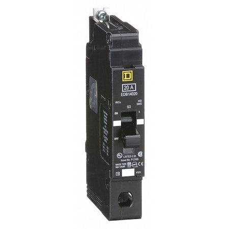 Square D EDB14020 - Miniature Circuit Breaker, E FRAME Series, 20 A, 1 Pole, 277 V AC, 25k A at 120 V AC