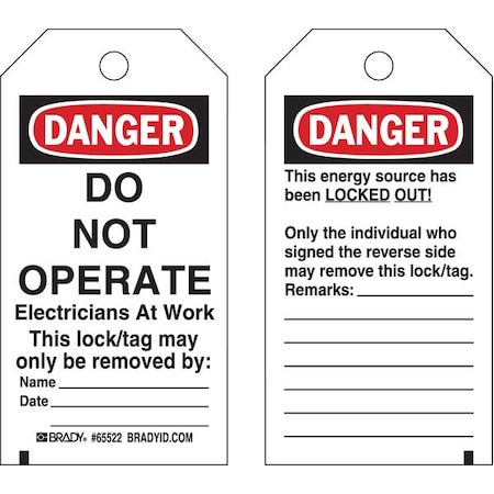 Brady 65522 - Danger Tag,5-1/2 x 3 In,Hd Polyest,PK25, 65522