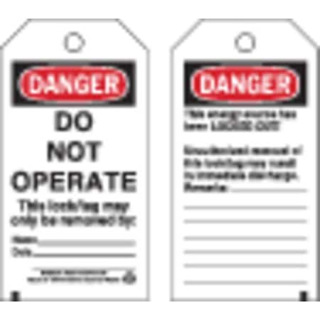 Brady 66050 - Danger Tag, Danger - Do Not Operate, Polyester, Write-On Surface, 5 1/2 in High, 3 in Wide, PK25