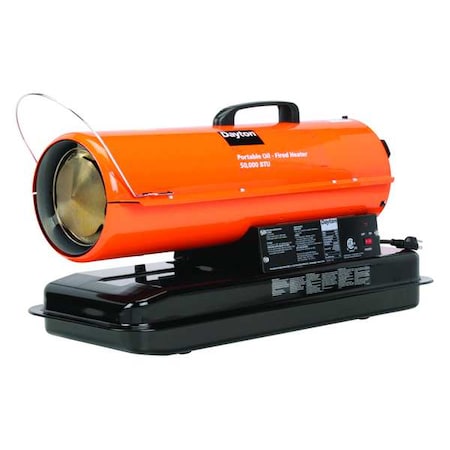 Dayton 3VE48 - Portable Oil and Kerosene Torpedo Heater, 50,000 Btu H, 175 cfm, 1,000 sq ft Heat Area 5 gal