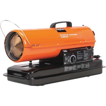 Dayton 3VE49 - Portable Oil and Kerosene Torpedo Heater, 75,000 Btu H, 265 cfm, 1,700 sq ft Heat Area 5 gal