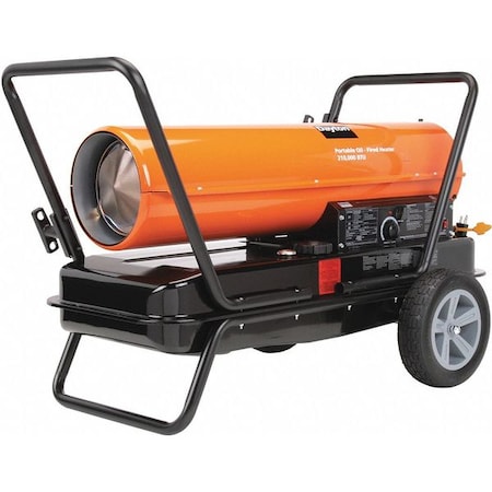 Dayton 3VE52 - Portable Oil and Kerosene Torpedo Heater, 210,000 Btu H, 650 cfm, 5,000 sq ft Heat Area 13 gal