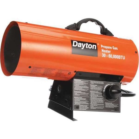 Dayton 3VE54 - Portable Gas Torpedo Heater, Liquid Propane, Continuous Spark, 8 1/8 in Wx 19 5/16 in L
