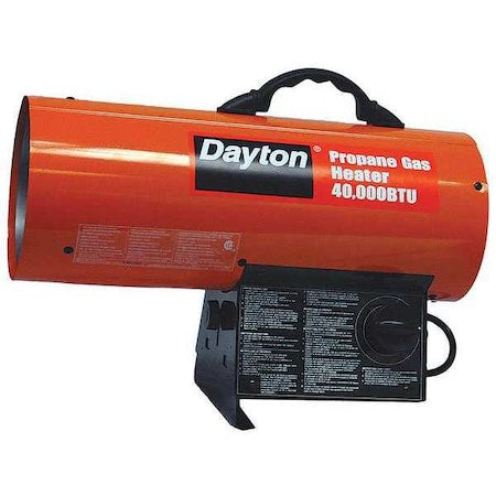 Dayton 3VE55 - Portable Gas Torpedo Heater, Liquid Propane, Intermittent Spark, 8 1/8 in Wx 19 5/16 in L