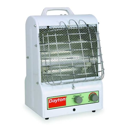 Dayton 3VU31 - Portable Electric Heater, 15 in L x 11 1/2 in W x 11 in D, 1500 W/900 W/600 W, 120 V AC, White