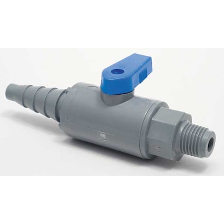 PVC 638-TB4M-F - 1/4" MNPT x Barb PVC Ball Valve Inline, Port: Full