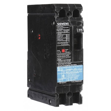 Siemens ED42B070 - Molded Case Circuit Breaker, ED4 Series, 70 A, 2 Pole, 480 V AC, 18k A at 480 V AC