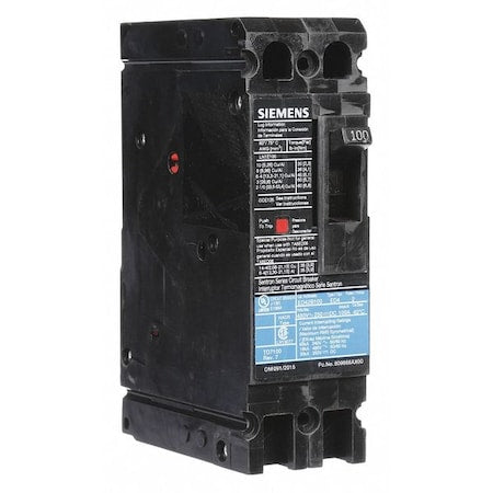 Siemens ED42B100 - Molded Case Circuit Breaker, ED4 Series, 100 A, 2 Pole, 480 V AC, 18k A at 480 V AC