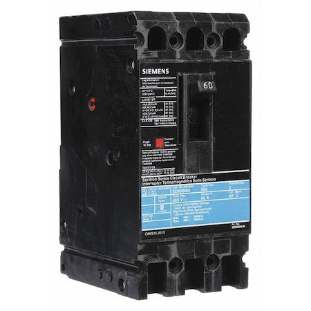 Siemens ED43B060 - Molded Case Circuit Breaker, ED4 Series, 60 A, 3 Pole, 480 V AC, 18k A at 480 V AC