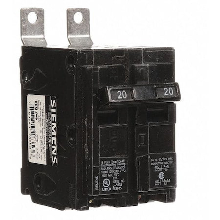 Siemens 17605B-8ESF - Miniature Circuit Breaker, BL Series, 20 A, 2 Pole, 120/240 V AC, 10k A at 120/240 V AC