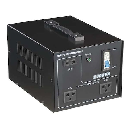 30C522 - Step Up/Step Down Voltage Converter, 110 V AC to 220 V AC, 220 V AC to 110 V AC, 2000 W, 50/60 Hz, Steel