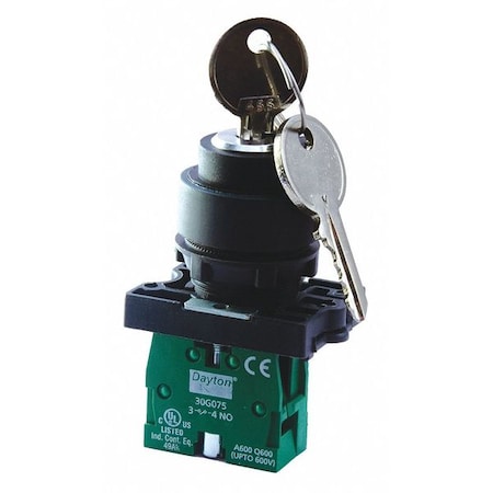 Dayton 30G270 - Selector Switch,Keyed,Non-Illum,2 Pos,22mm