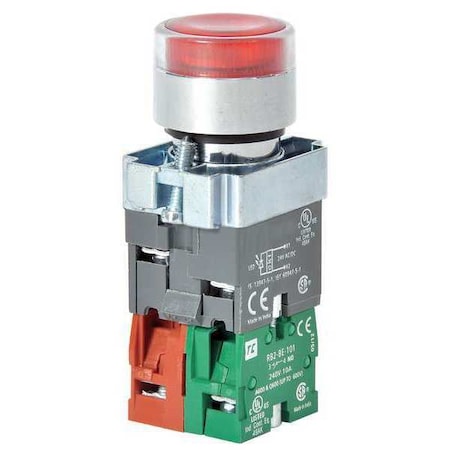 Dayton 30G202 - Illuminated Push Button, 22 mm, 1 NO/1 NC, Red