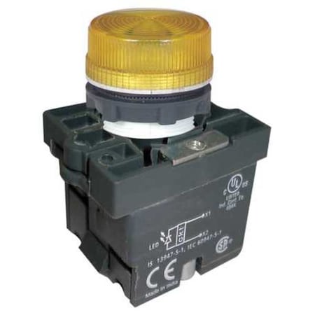 Dayton 30G211 - Pilot Light, LED, 22mm, 24 VAC/DC, YL, Plastic