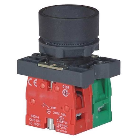 Dayton 30G232 - Push Button Operator, 22 mm, 1 NO/1 NC, Black