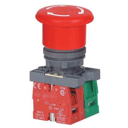 Dayton 30G254 - Emergency Stop Push Button, 22 mm, 1 NO/1 NC, Red