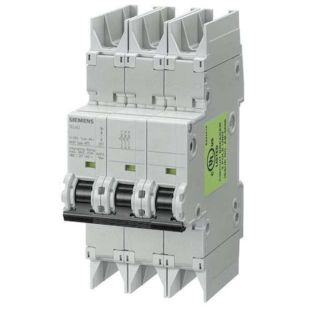 Siemens 5SJ43088HG42 - IEC Miniature Circuit Breaker, 5 SJ4 Series, 8 A, 3 Pole, 277/480 V AC, 10k A at 277/480 V AC, D Curve