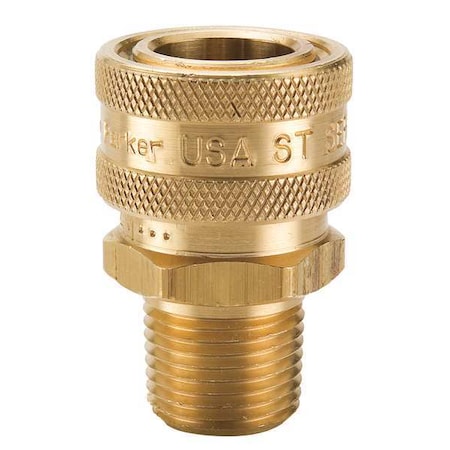 Parker BST-3M - Hydraulic Quick Connect Hose Coupling, Brass Body, Sleeve Lock, 3/8"-18 Thread Size, ST Series