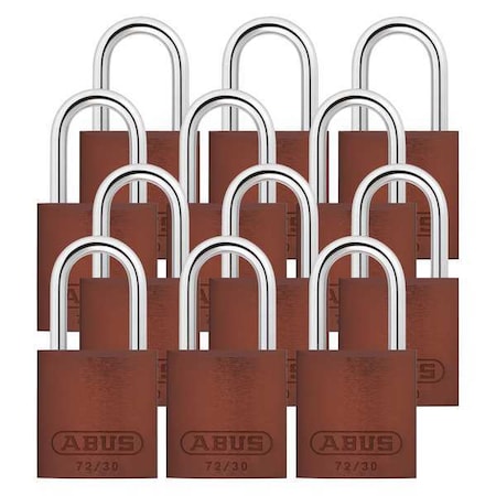 Abus 72/30 KA X 12 - Lockout Padlock, Keyed Alike, Aluminum, Brown, 1 in Shackle Height, 1 1/4 in Body Width, 12 PK