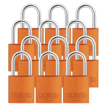Abus 72/30 KA X 12 - Lockout Padlock, Keyed Alike, Aluminum, Orange, 1 in Shackle Height, 1 1/4 in Body Width, 12 PK