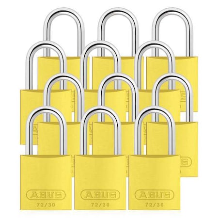 Abus 72/30 KA X 12 - Lockout Padlock, Keyed Alike, Aluminum, Yellow, 1 in Shackle Height, 1 1/4 in Body Width, 12 PK