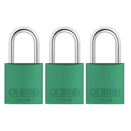 Abus 72/30 KA X 3 - Lockout Padlock, Keyed Alike, Aluminum, Green, 1 in Shackle Height, 1 1/4 in Body Width, 3 PK
