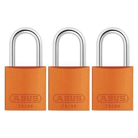 Abus 72/30 KA X 3 - Lockout Padlock, Keyed Alike, Aluminum, Orange, 1 in Shackle Height, 1 1/4 in Body Width, 3 PK
