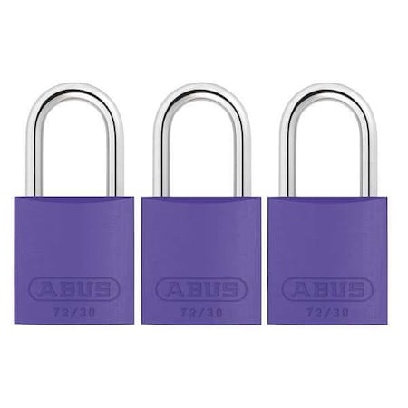 Abus 72/30 KA X 3 - Lockout Padlock, Keyed Alike, Aluminum, Purple, 1 in Shackle Height, 1 1/4 in Body Width, 3 PK