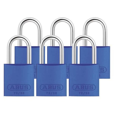 Abus 72/30 KA X 6 - Lockout Padlock, Keyed Alike, Aluminum, Blue, 1 in Shackle Height, 1 1/4 in Body Width, 6 PK