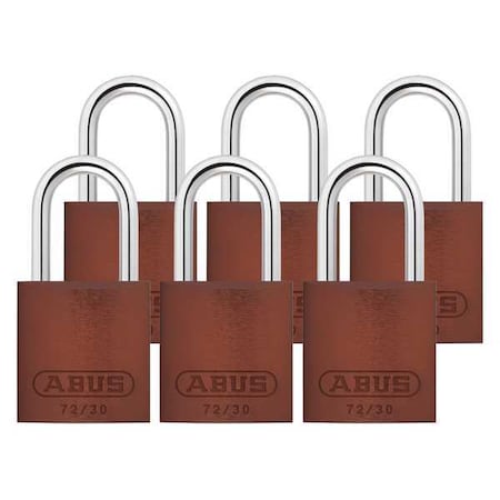 Abus 72/30 KA X 6 - Lockout Padlock, Keyed Alike, Aluminum, Brown, 1 in Shackle Height, 1 1/4 in Body Width, 6 PK