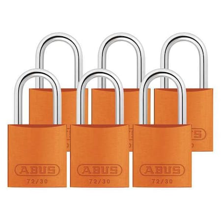 Abus 72/30 KA X 6 - Lockout Padlock, Keyed Alike, Aluminum, Orange, 1 in Shackle Height, 1 1/4 in Body Width, 6 PK