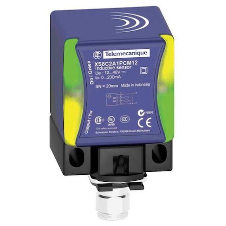 Telemecanique Sensors XS8C2A4NCM12 - Inductive, Rectangular Proximity Sensor, PBT, M12, 3 Wires, Unshielded