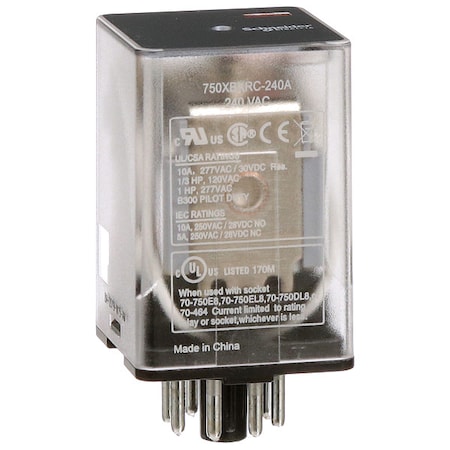 Schneider Electric 750XBXRC-240A - Plug-In, General Purpose Relay, Octal, 10 A, 8 Pins, Pin