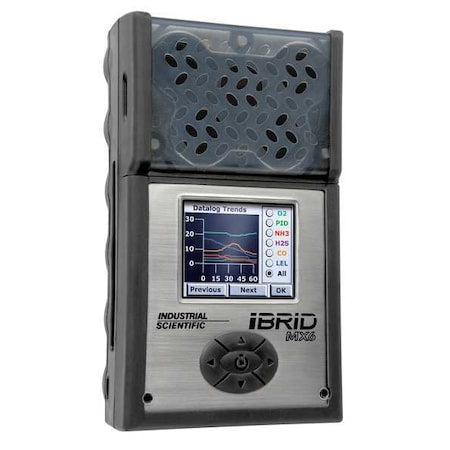 Industrial Scientific MX6-K603Q201 - MX6 i Brid Multi-Gas Detector, IP64, Audible, Vibrating, Visual, LCD, 36 hr Battery Life